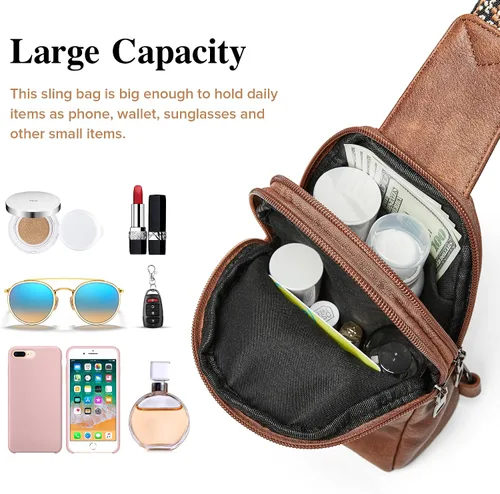 Miniatura 4 de OPAGE Small Sling Bag for Women, Leather Fanny Pack Crossbody Bag for Women Trendy Chest Bag with Adjustable Strap for Travel