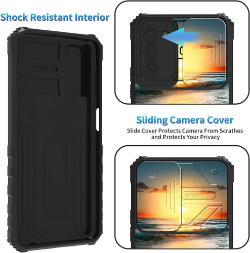 Miniatura 503 de Funda para Samsung Galaxy S22 Ultra 5G, Galaxy S22 Ultra con cubierta de cámara deslizante, funda resistente de doble capa con función atril Black