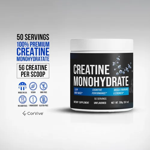 Miniatura 4 de CorVive Monohidrato de creatina, polvo de creatina pura y sin sabor, vegano, sin gluten, sin aditivos, sin OMG, fórmula de fácil mezcla para soporte