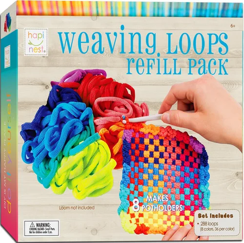 Hapinest Loom Bands - Paquete de recambio para tejer agarraderas para niños, juego de 8 soportes para ollas e incluye 288 bucles en 8 colores