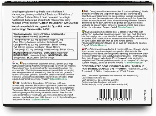 Miniatura 7 de Siberian Green Gotas secas Shilajit Pure de alta calidad Altai Golden Mountains - 120 unidades (200 mg) Auténtico certificado de seguridad y calidad