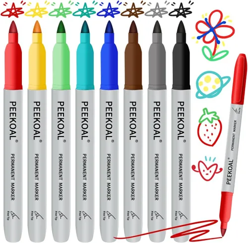 Paquete de 8 marcadores permanentes de colores surtidos, rotuladores de punta fina para adultos, para colorear diario, marcado, dibujo, suministros
