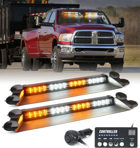 Miniatura 11 de LUMENIX Barra de luces estroboscópicas de emergencia LED para salpicadero con controlador, parabrisas, visera, advertencia de seguridad, luz