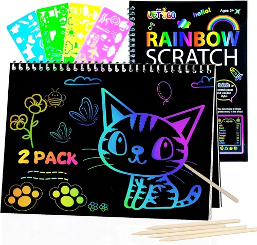 OSLINE Artes y manualidades para niños de 3 a 5 a 10 años, niñas y niños, cuadernos de arte de papel para rascar arcoíris, kit de suministros de