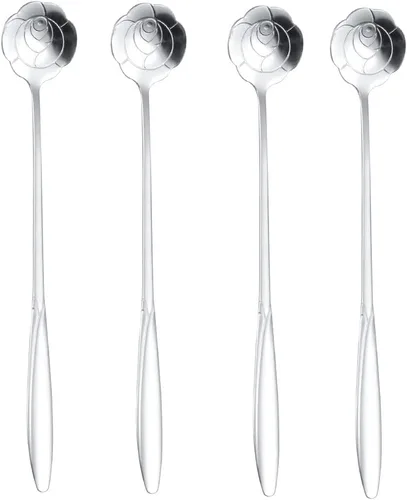 Miniatura 4 de SZLFSX 16 cucharaditas de oro en forma de rosa, acero inoxidable de 7 pulgadas