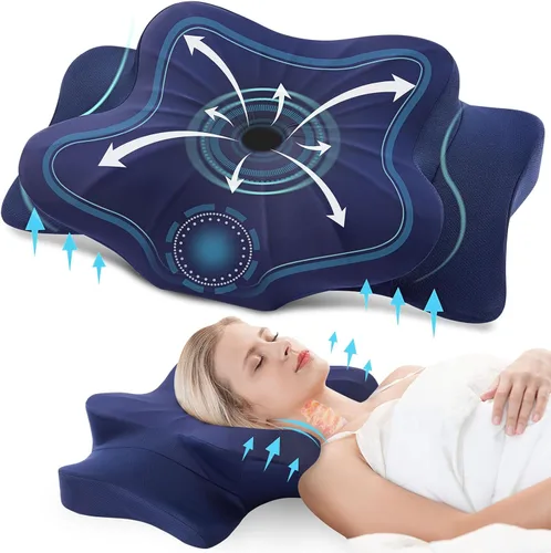 Miniatura 16 de DONAMA - Almohada cervical ortopédica para alivio de dolor del cuello, espuma viscoelástica contorneada, soporte ergonómico para dormir de lado