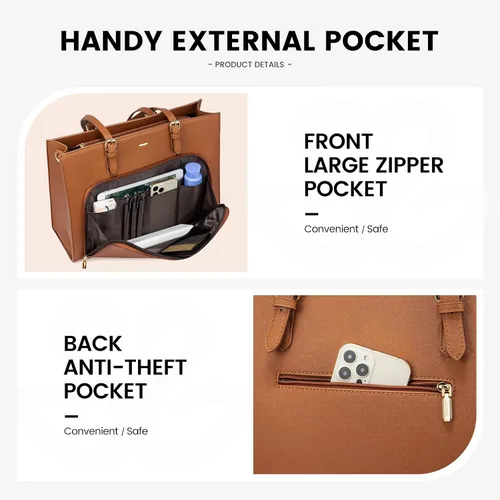 Miniatura 3 de LOVEVOOK Bolsa para laptop de 15.6 pulgadas para mujer, impermeable, con puerto de carga USB, maletín de mano y hombro de cuero sintético, bolsa