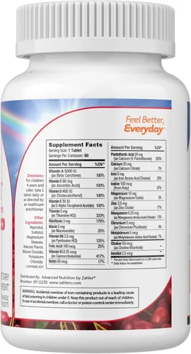 Miniatura 2 de Zahler, Junior Multi, Suplemento mineral y multivitamínico óptimo para niños, las más deliciosas tabletas masticables sabor cereza, color y sabor