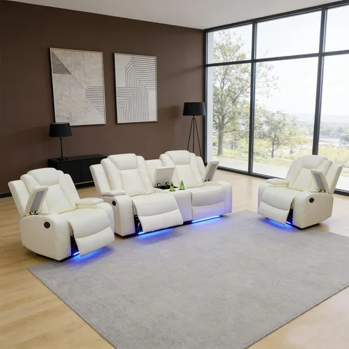 Miniatura 47 de Sofá reclinable individual eléctrico para muebles de sala de estar, silla reclinable de cuero con luces LED, puertos USB, almacenamiento oculto