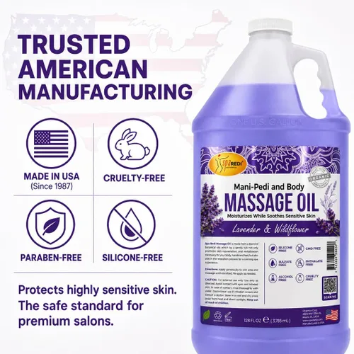 Miniatura 7 de SPA REDI - Aceite de masaje, flor silvestre de lavanda, pedicura profesional de 128 onzas, manicura, terapia de masaje de cuerpo completo con aceite