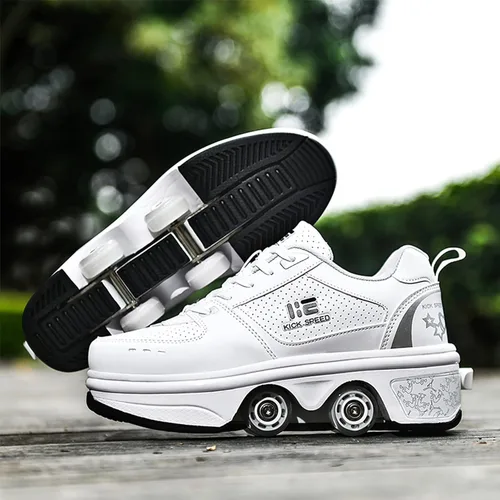 Miniatura 3 de Zapatos patines 2 en 1 con 4 ruedas retráctiles y zapatillas de deformación emergentes para deportes al aire libre y patinaje para niñas y niños