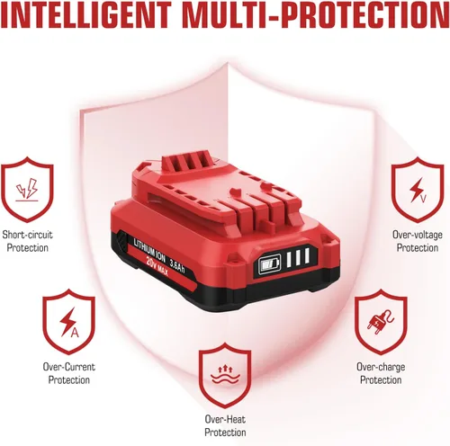 Miniatura 8 de Paquete de 2 baterías de iones de litio de 20 V 3600 mAh de repuesto para Craftsman V20, compatible con Craftsman batería de 20 voltios, 3.6 Ah MAX
