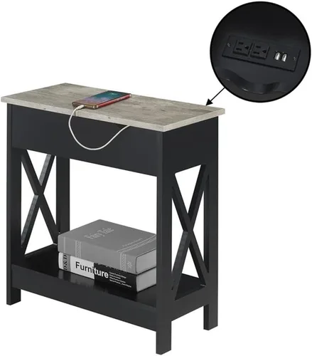Miniatura 5 de Convenience Concepts Oxford - Mesa auxiliar abatible con estación de carga de 23.75 pulgadas, moderna mesa de sala de estar con puertos USB y tomas
