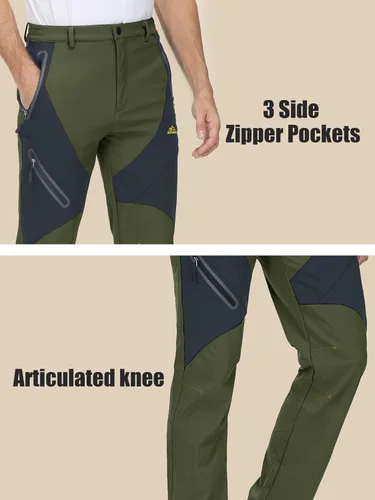 Miniatura 5 de MAGCOMSEN Pantalones de invierno para hombre, pantalones de nieve con forro polar, resistentes al agua, 4 bolsillos con cremallera, pantalones