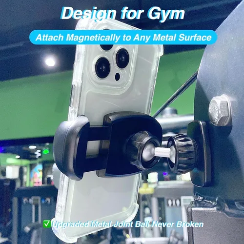 Miniatura 2 de Soporte magnético para teléfono de gimnasio que se fija a una superficie de metal, [compatible con teléfonos grandes y fundas gruesas] Soporte