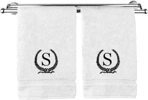 Miniatura 20 de Toalla de mano con monograma, regalo personalizado, 16 x 30 pulgadas, diseño de corona dorada bordada con letra blanca en toalla negra, extra