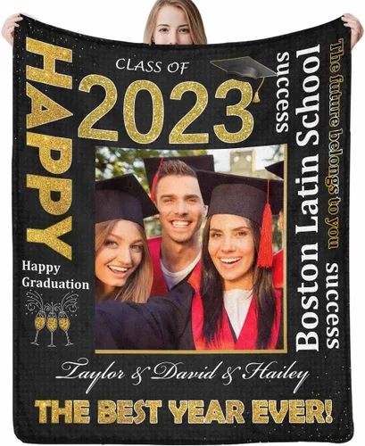 Manta de sofá de graduación personalizada con imagen, manta personalizada para graduados para clase de 2023, personalizable con cualquier palabra