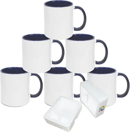 Miniatura 12 de MR.R Tazas de café en blanco de sublimación de 11 onzas, taza blanca con taza de color morado interior y asa, juego de 6 Púrpura