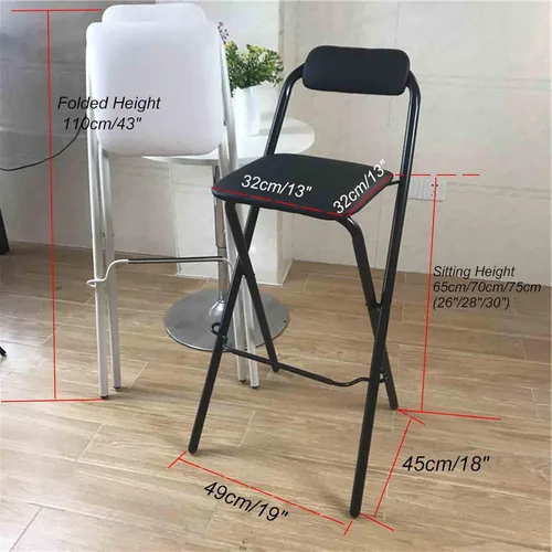 Miniatura 2 de Silla de bar plegable de 26 pulgadas, 28 pulgadas, 30 pulgadas, taburete de bar plegable con respaldo, taburete de bar de desayuno con placa