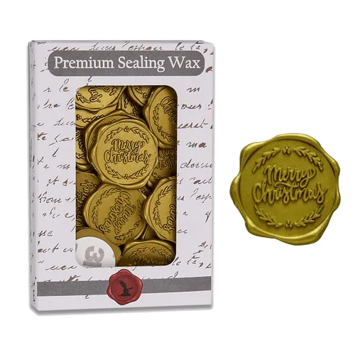 Miniatura 3 de Calcomanías adhesivas de cera de Feliz Navidad, 25 unidades, prefabricadas con cera de sellado real (oro antiguo)