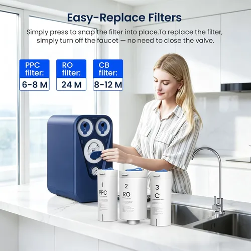 Miniatura 8 de GLACIER FRESH GFU03 Sistema de ósmosis inversa – 800 GPD, sin electricidad, 3:1 de agua pura a drenaje, sin ruido/sin perforación, sistema de filtro