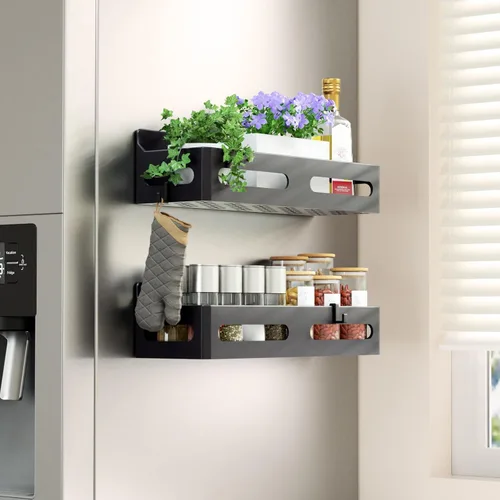 Miniatura 19 de Sevenblue Paquete de 4 estantes magnéticos para especias para refrigerador, organizador de estantes para especias, estante magnético móvil Blanco