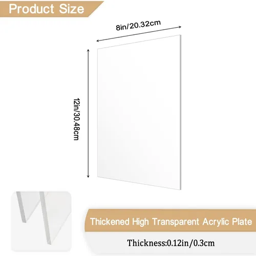 Miniatura 2 de 4 piezas de hojas de acrílico de 1/8" de grosor (3mm), plexiglás fundido transparente de 8” x 12” con papel protector para carteles, proyectos