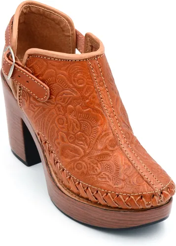 Botines de piel auténtica grabados mexicanos con correa para mujer - Modelo 490