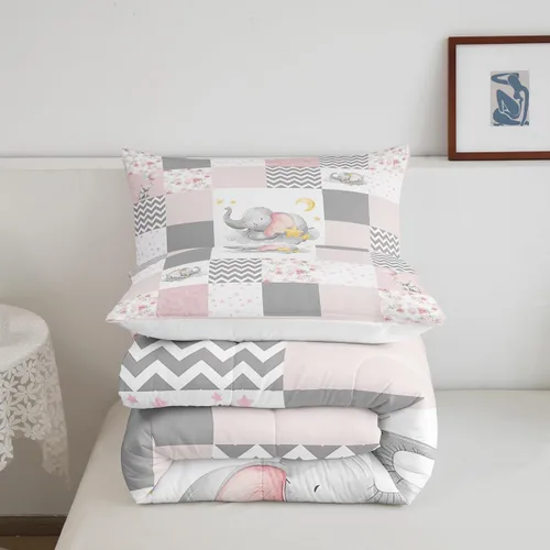 Miniatura 7 de Lindo juego de edredón de elefante, tamaño individual, juego de ropa de cama de dibujos animados Kawaii con flores de animales para niños y hombres