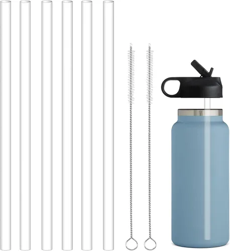 WK ieason 6 popotes de repuesto reutilizables para Hydro Flask de 32 onzas, 18 onzas y 64 onzas, popotes de plástico con 2 cepillos de limpieza,