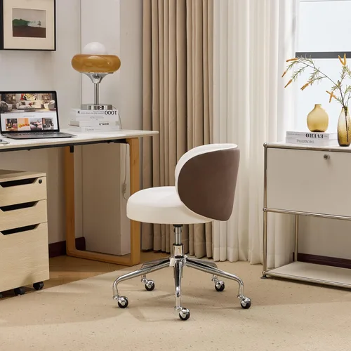 Miniatura 4 de VINGLI Bonita silla de escritorio giratoria pequeña y cómoda con ruedas, soporte lumbar ergonómico de respaldo bajo para tocador/técnico de uñas