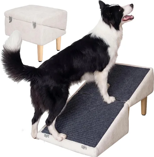 Rampa 3 en 1 para perros de 18.9 x 17.7 x 18.9 pulgadas con almacenamiento, escaleras para mascotas para perros y gatos mayores y lesionados,