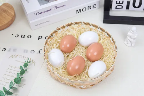 Miniatura 2 de YunKo Huevos falsos de madera para decoración del hogar, huevos de Pascua marrones y blancos para hacer que las gallinas pongan huevos 12 12 huevos