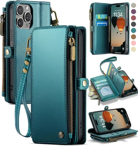 Miniatura 11 de Defencase Funda magnética para iPhone 13 Pro compatible con Magsafe con bloqueo RFID, correa de cremallera y tarjetero para mujer, funda de piel