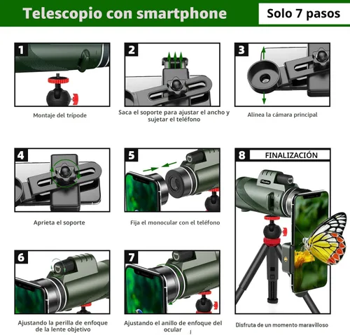 Miniatura 9 de Monoculares potentes de 12 x 60 para adultos con adaptador de teléfono inteligente, trípode y bolsa portátil, monoculares de visión más grande