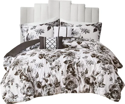 Miniatura 12 de Intelligent Design - Juego de edredón reversible, con estampado floral botánico, ultra suave, cepillado, con buen relleno de plumón natural, Dorsey