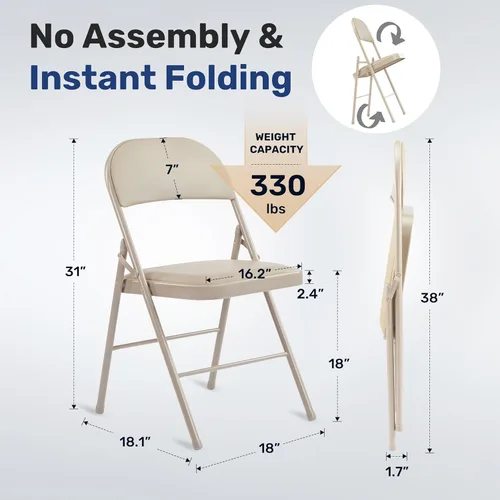 Miniatura 2 de HealSmart Paquete de 2 sillas plegables con asientos acolchados de cuero y marco de metal duradero, cómodas, plegables, portátiles, asiento