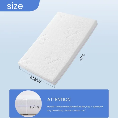 Miniatura 2 de Colchón para cuna de cama de 47 x 23.6: colchón de cuna de espuma viscoelástica de gel de doble cara de 2 pulgadas de grosor, apto para cuna
