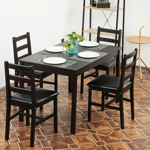 Miniatura 8 de Juego de Mesa de Cocina de 5 Piezas Juego de Mesa de Comedor Mesa Cuadrada de Madera Resistente y Sillas Juego de Mesa de Desayuno para 4 Personas