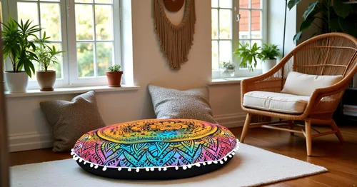 Miniatura 2 de CRAFT KALA Funda de almohada redonda con diseño de mandala estilo bohemio, meditación, india, para sala de estar, sala de yoga, decoración
