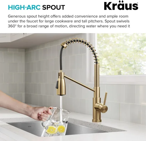 Miniatura 2 de Kraus Coda - Grifo de cocina de estilo comercial de una sola manija con 2 funciones, extraíble en latón cepillado sin manchas, KPF-1617BB