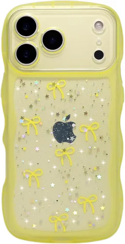 Miniatura 31 de Qokey Funda para iPhone 12 Pro Max de 6.7 pulgadas, diseño de onda rizada, borde transparente, brillante con purpurina, estrella brillante, bonita