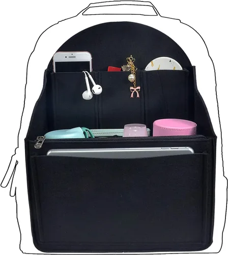 Miniatura 7 de Organizador de mochila de fieltro, organizador de bolso para hombres y mujeres, mochila mochila bolsa de hombro (negro, grande)