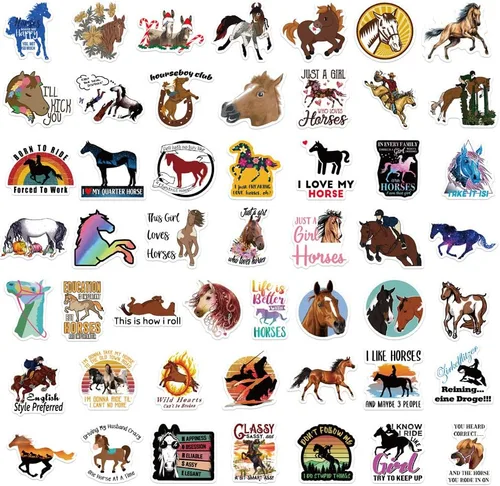 Miniatura 6 de Lindas calcomanías de caballo para adultos, 50 unidades de vinilo impermeable de Funimost para laptop, botella de agua, álbum de recortes