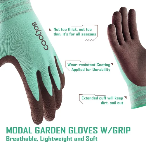 Miniatura 2 de COOLJOB 2 pares de guantes de jardinería transpirables para mujer, talla M, base modal suave elástica con revestimiento de goma antideslizante