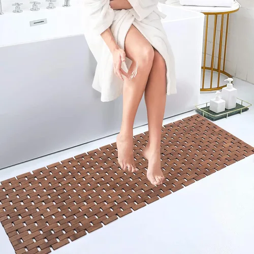 Miniatura 21 de Alfombra de baño de bambú, alfombras de baño para suelo, ducha y bañera de madera, impermeable, antideslizante, accesorios de 16 x 24 pulgadas