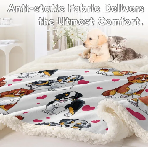 Miniatura 5 de BlessLiving - Manta de felpa con diseño de corazones rojos con perros y gatos para niños y adultos, con estampado tridimensional de animales, ideal