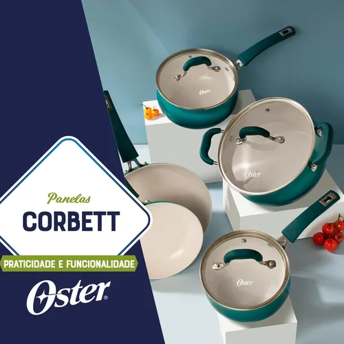 Miniatura 2 de Oster Corbett - Juego de 8 utensilios de cocina de aluminio forjado verde azulado degradado con cerámica antiadherente – Base de inducción – Mango