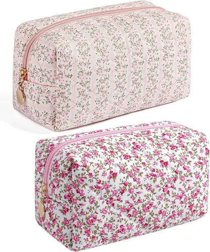 Miniatura 14 de Bolsa de maquillaje de viaje para mujeres y niñas, bolsa de maquillaje con cremallera, flores florales, organizador de maquillaje, bolsa de tela