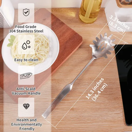 Miniatura 2 de Servidor de espaguetis, [resistente al óxido, formación integral, duradero] Tenedor para pasta Newness de acero inoxidable 304 con mango ergonómico